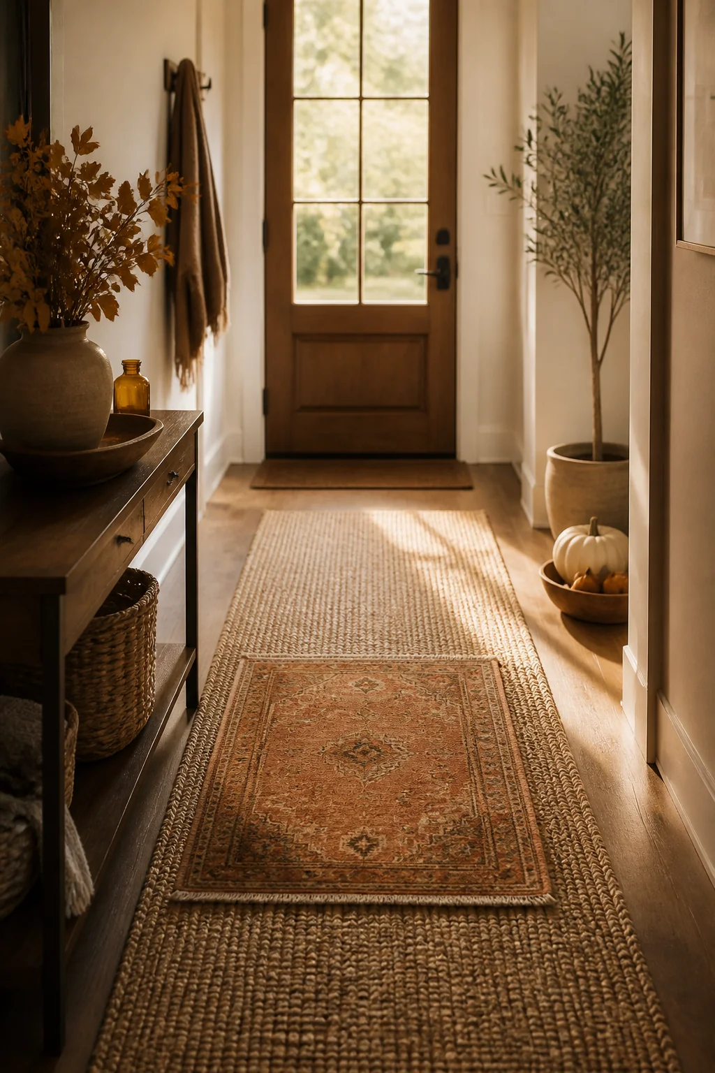 11 Charming Fall Entryway Decor Ideas With Limited Wall Space — styling example