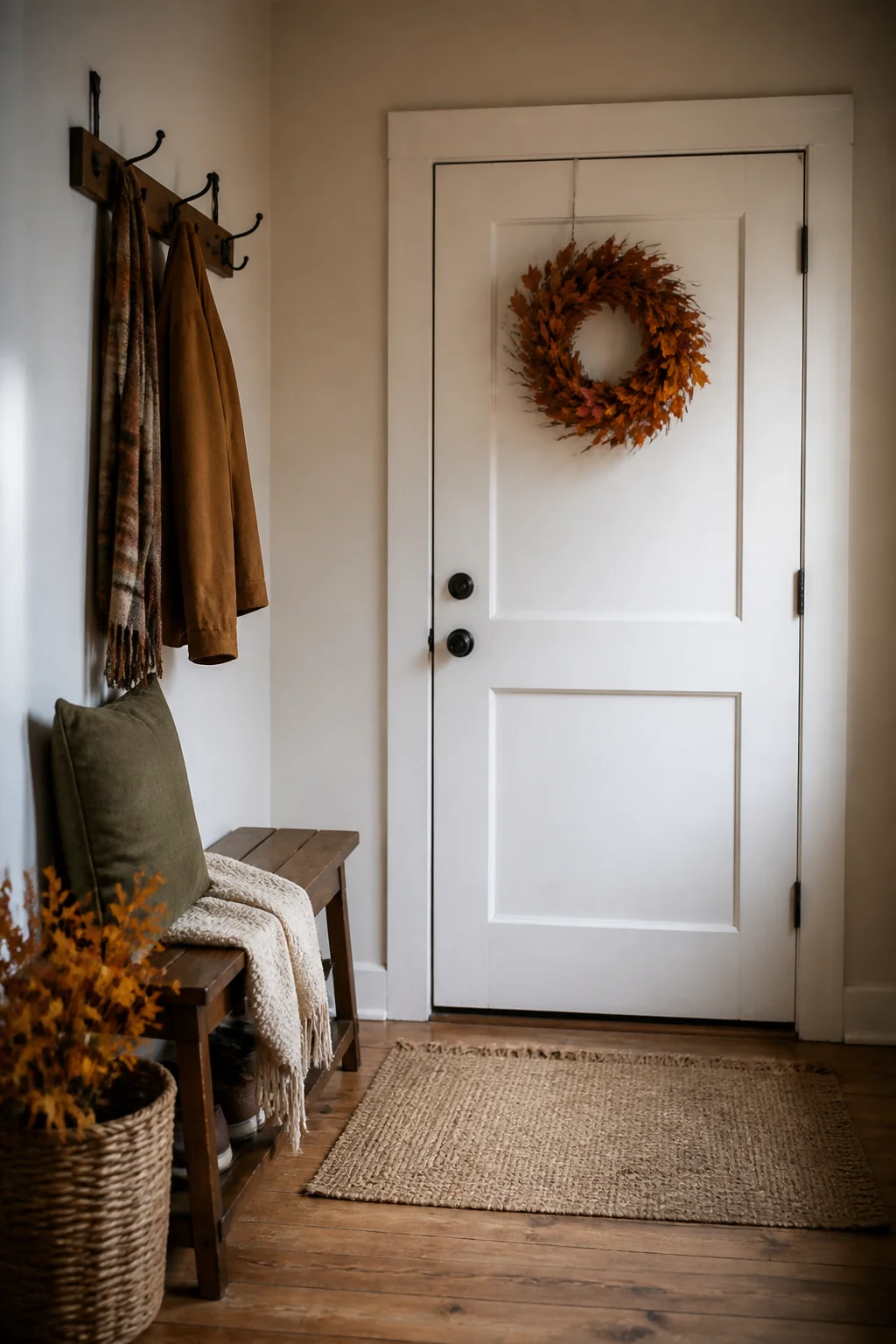 Hang a wreath slightly off-center on your door