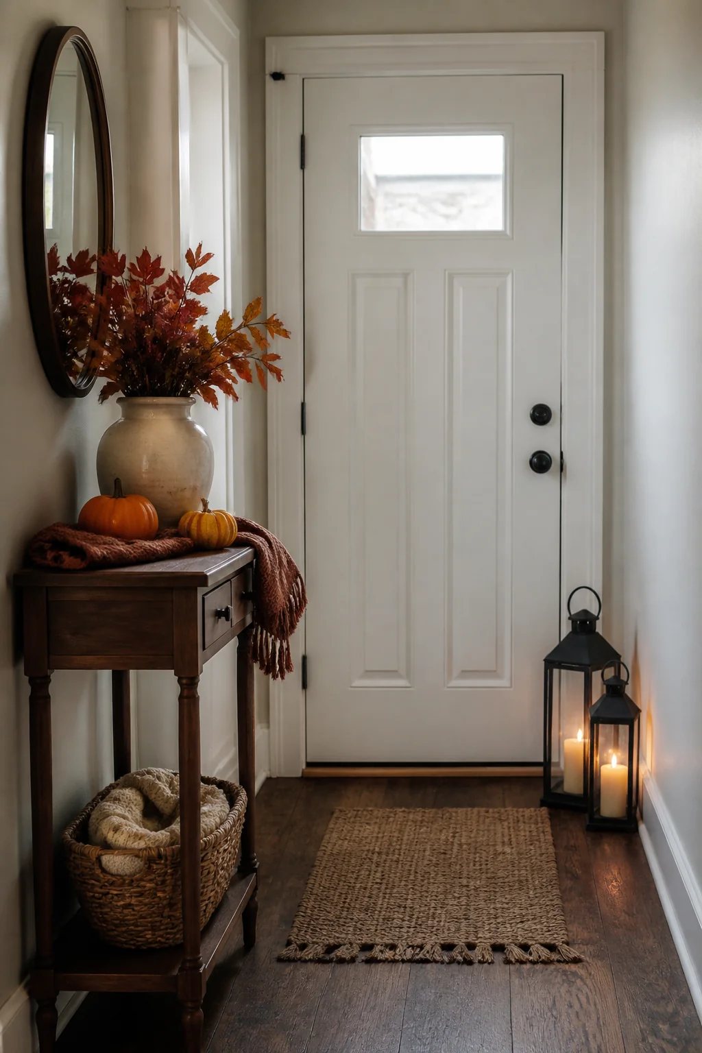 Place lanterns on the floor beside the door