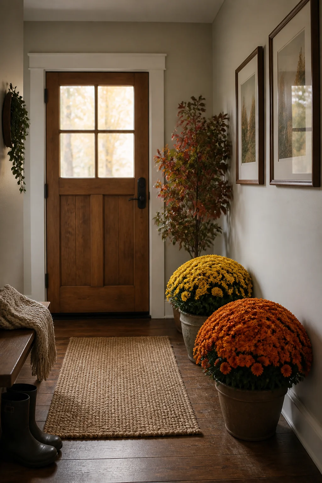 Arrange Potted Mums or Fall Foliage Plants