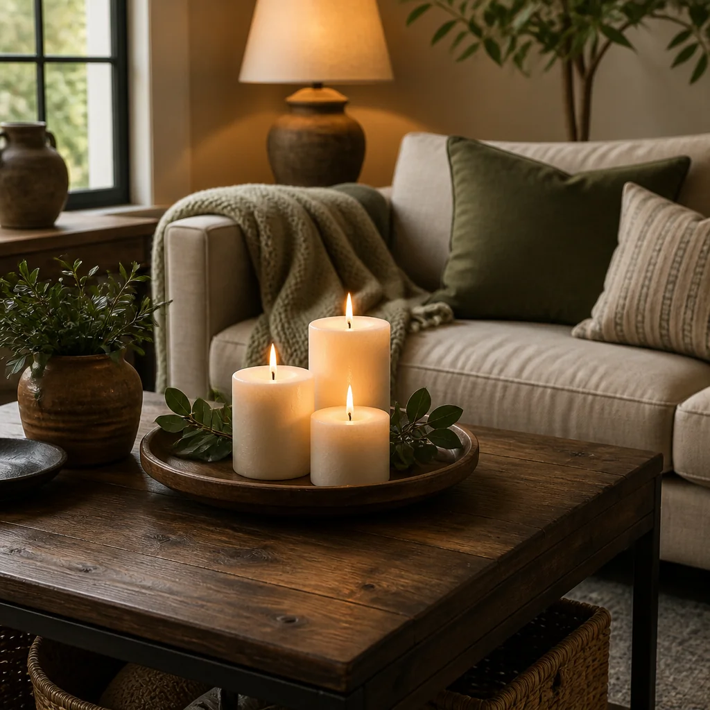 Group candles on the coffee table in odd numbers
