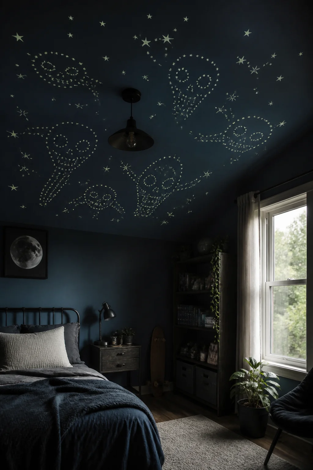 Glow-in-the-dark star stickers rearranged into spooky constellations