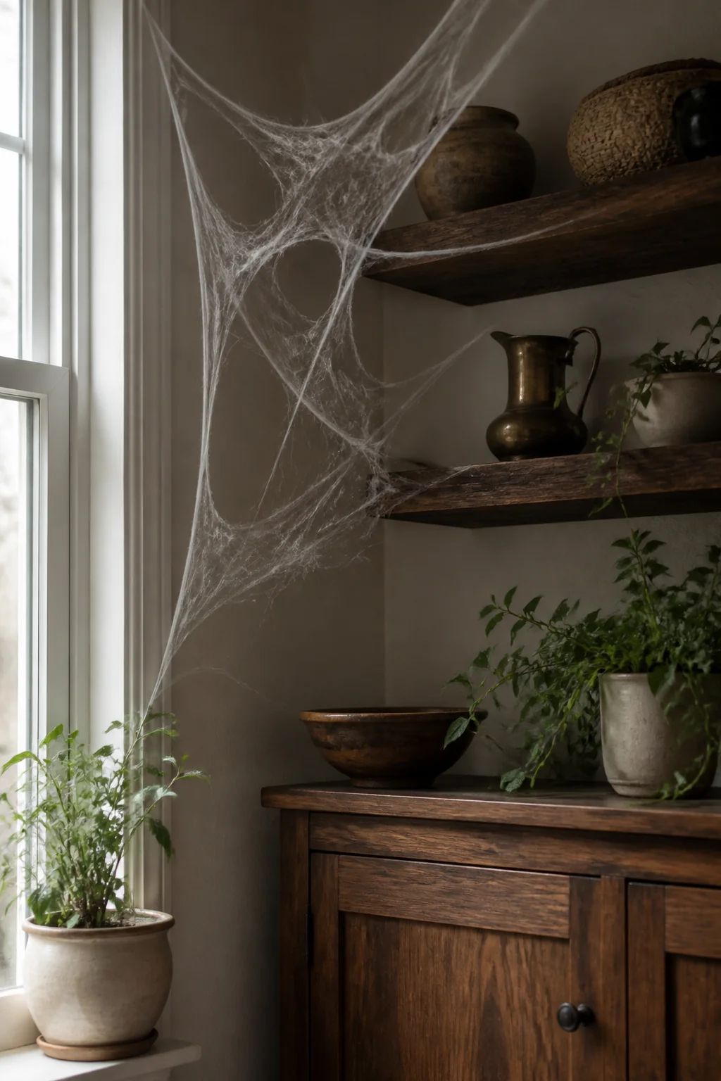 Drape fake cobwebs in one corner