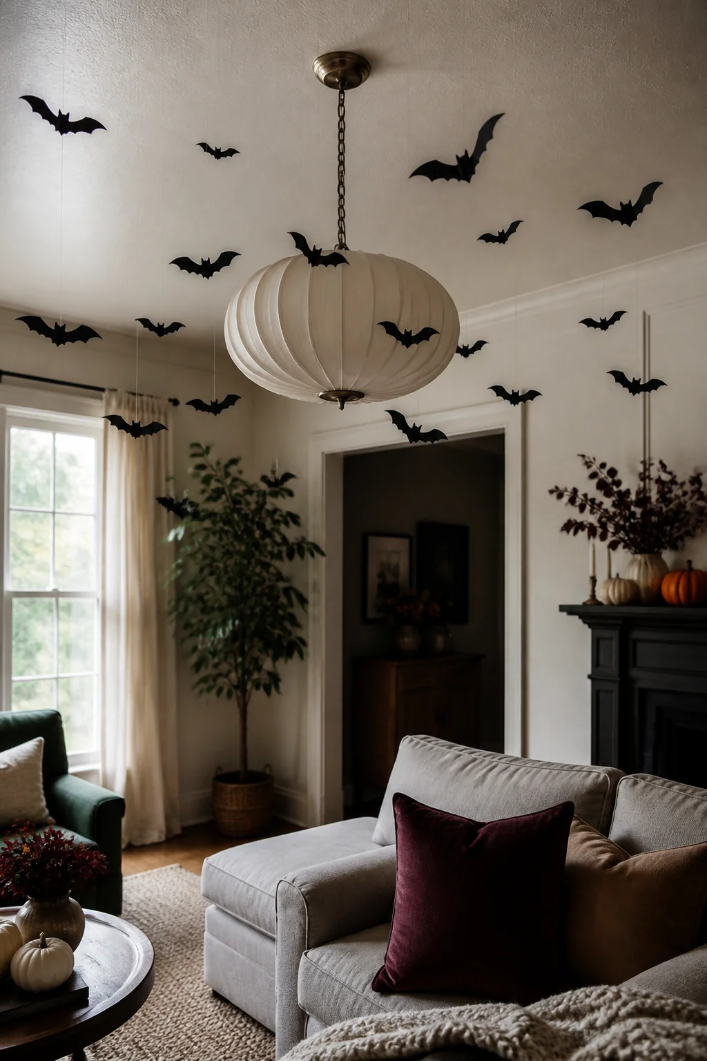 Hang paper bats from your light fixture or ceiling
