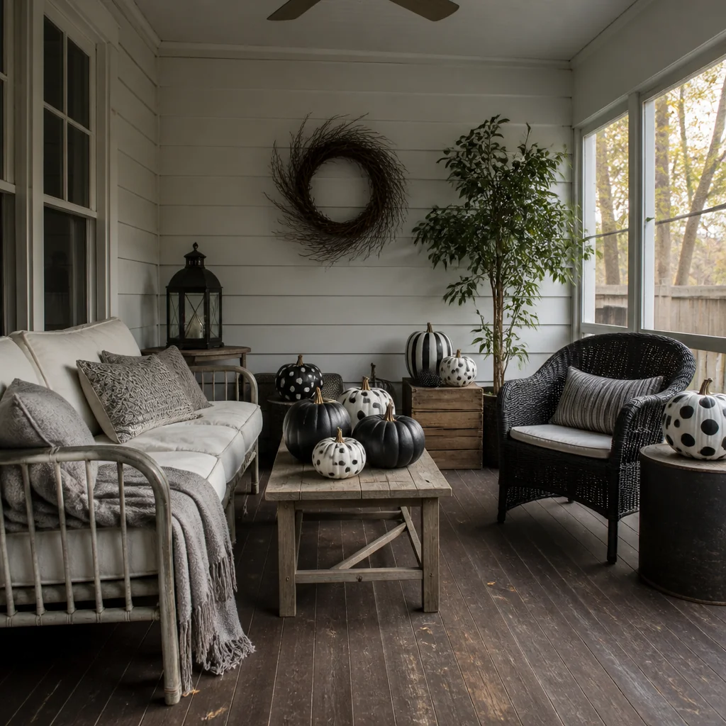 Painted pumpkins in a monochrome color story