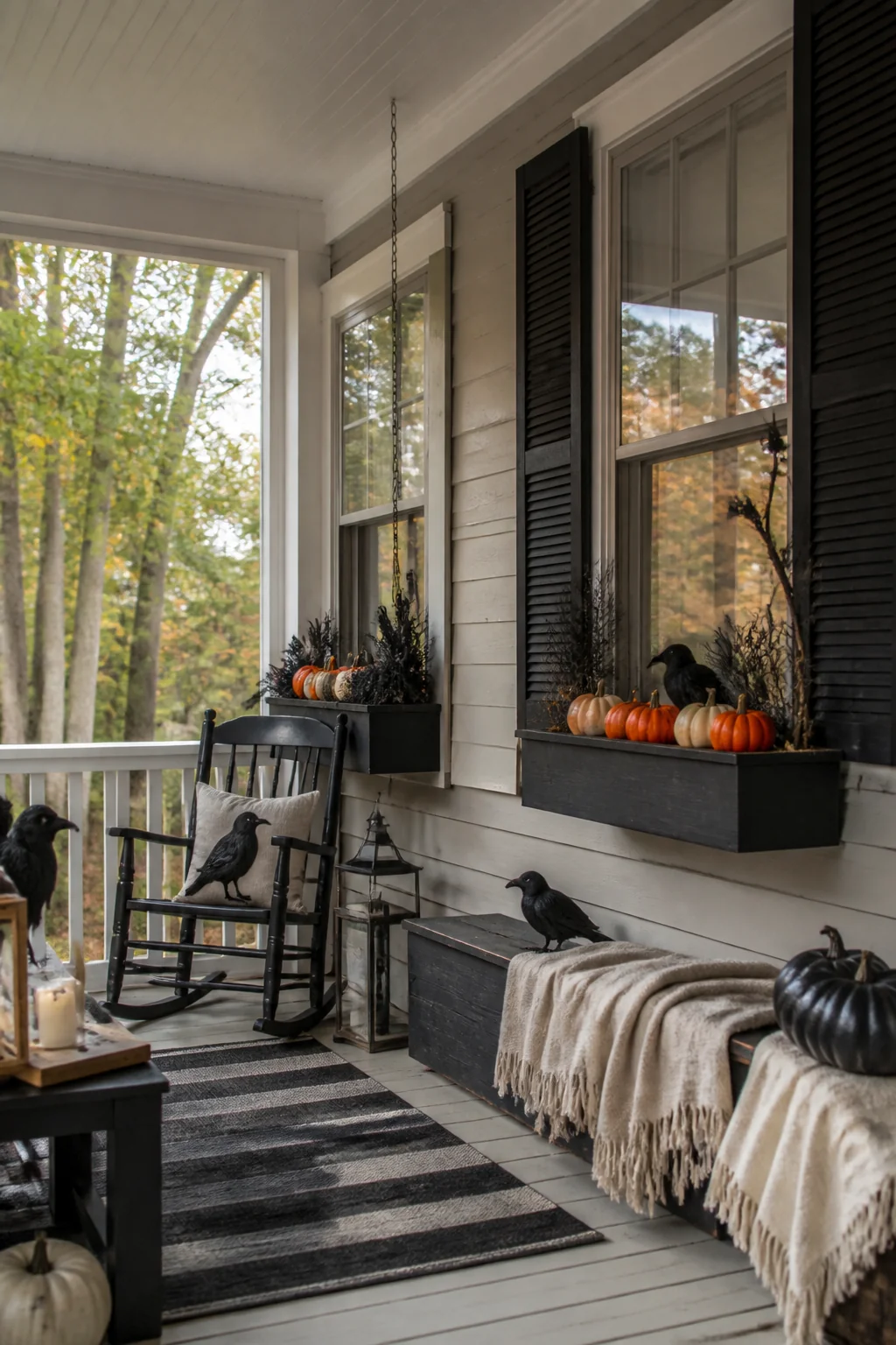 Black window boxes or window coverings