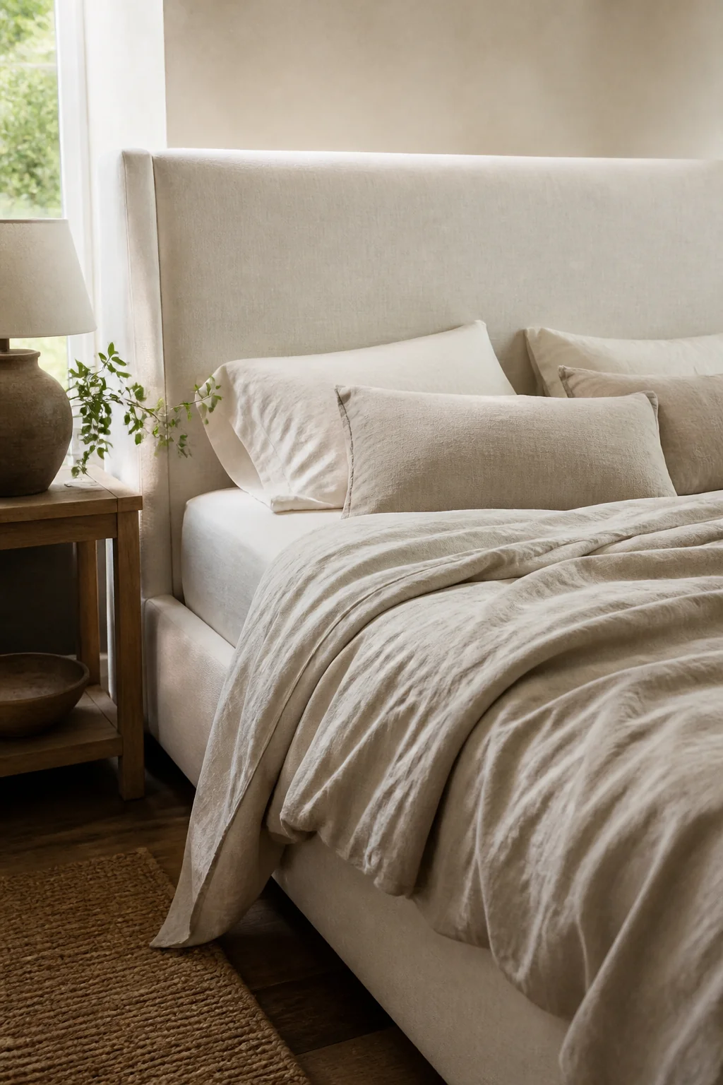 Linen upholstered frame in natural cream