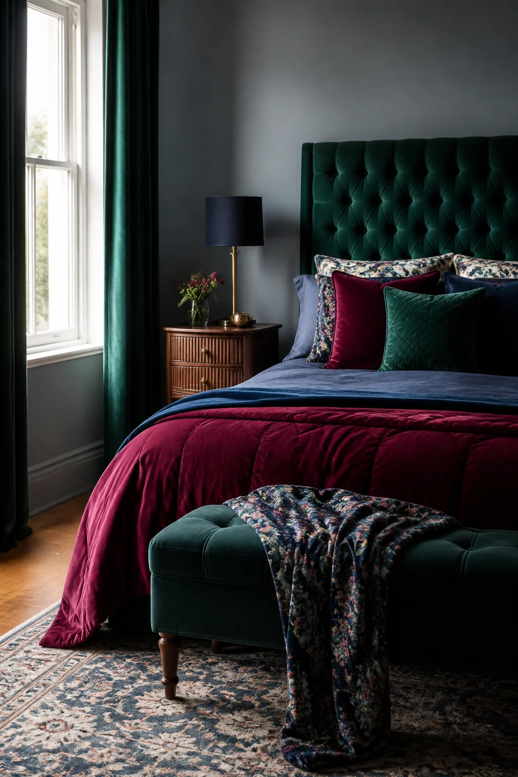 Statement velvet in jewel tones (emerald, sapphire, burgundy)