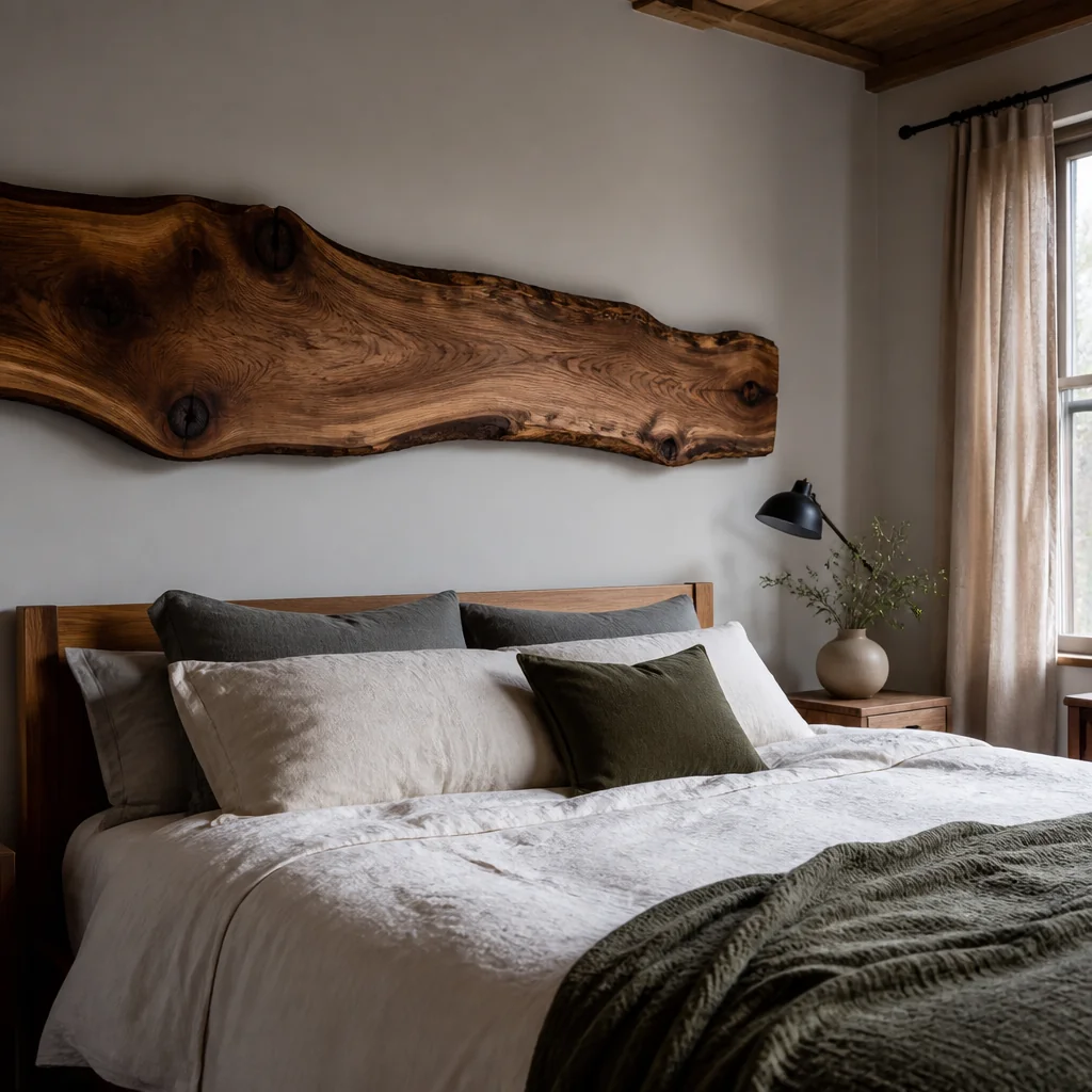 Live-edge wood slab mounted horizontally