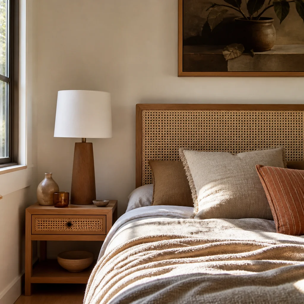 Rattan or woven cane in a frame