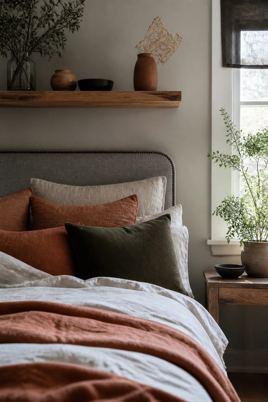 Layered textiles and a floating shelf