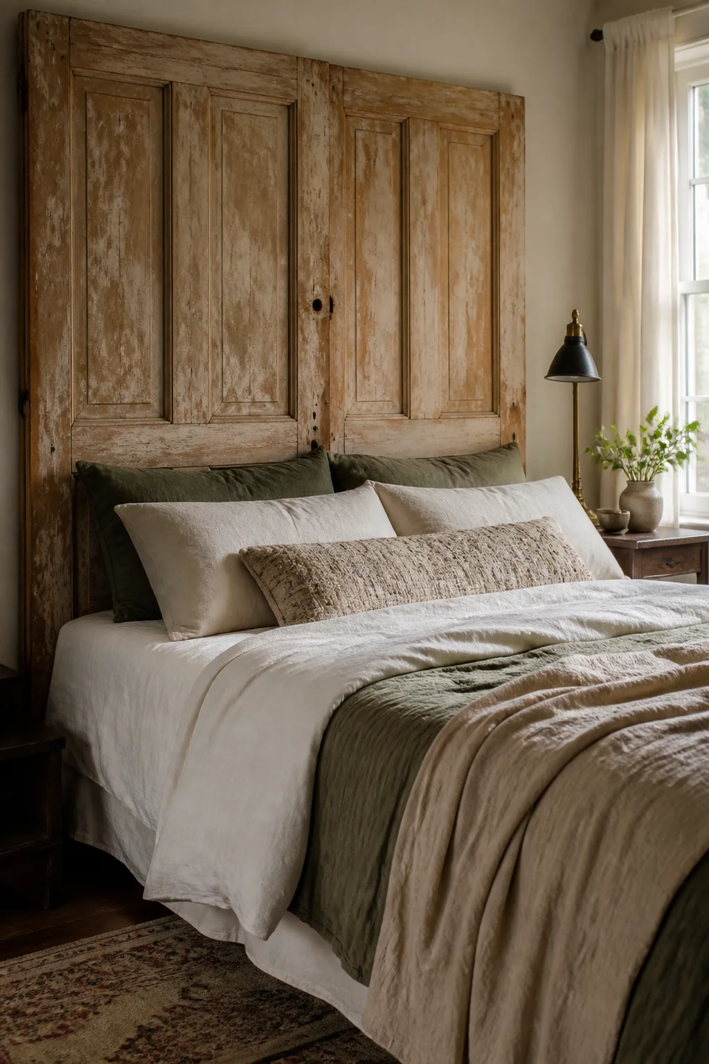 Vintage door or barn door as headboard