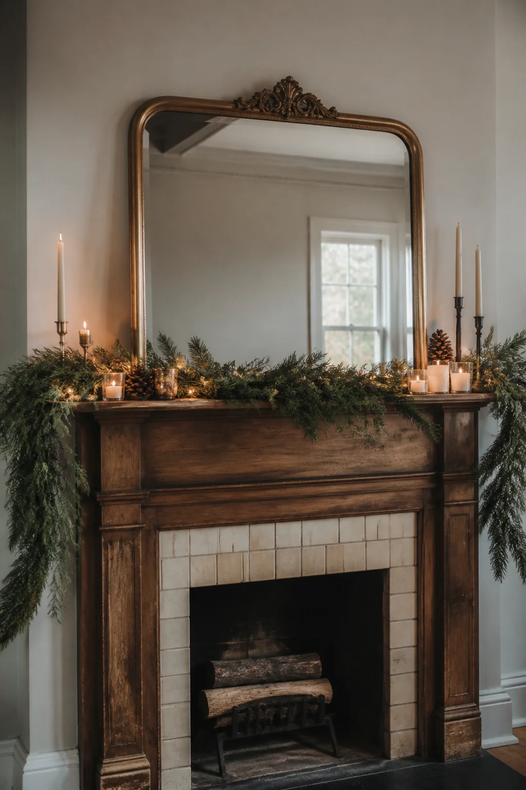 Add a mirror or reflective surface behind the mantel
