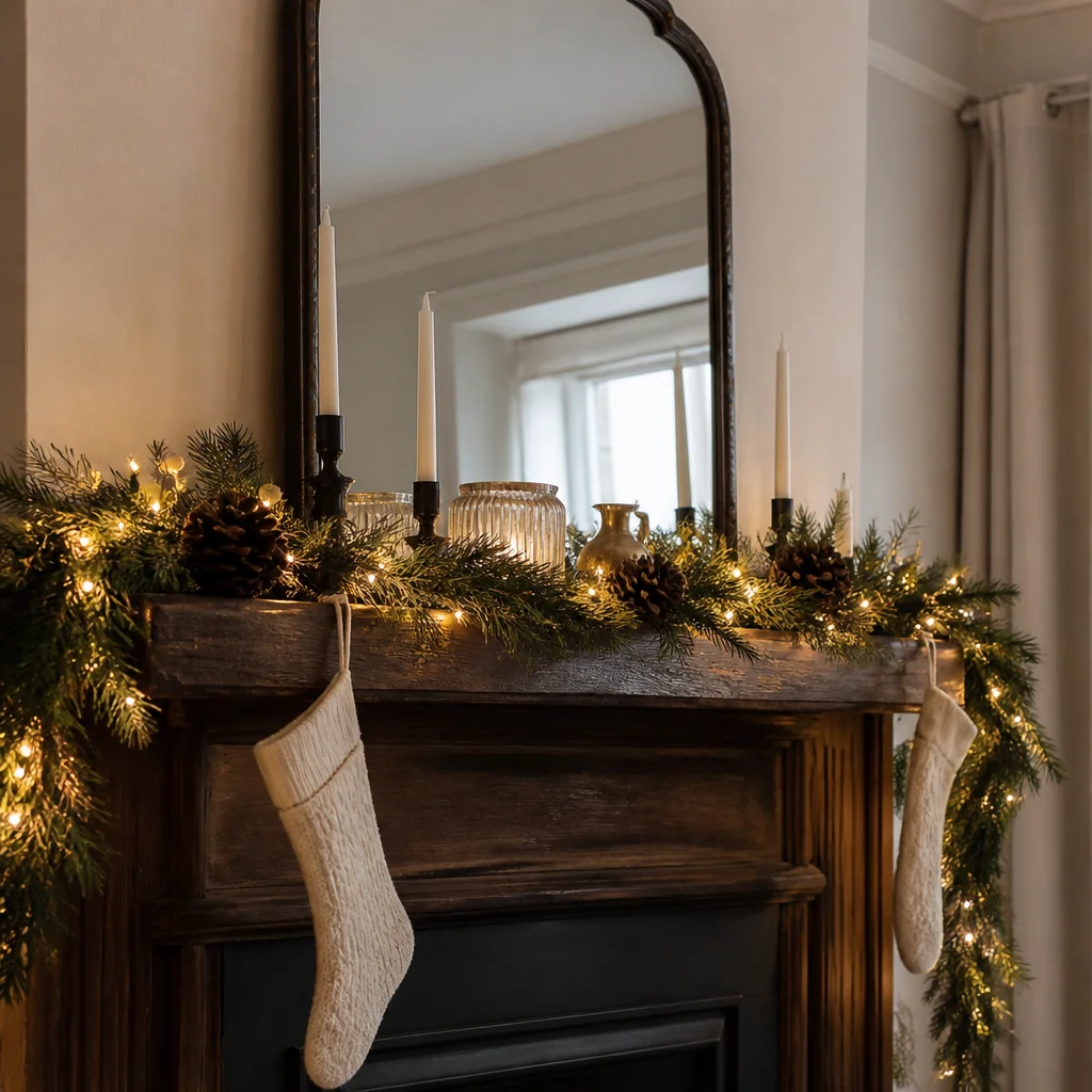 String small white or warm-tone lights through everything