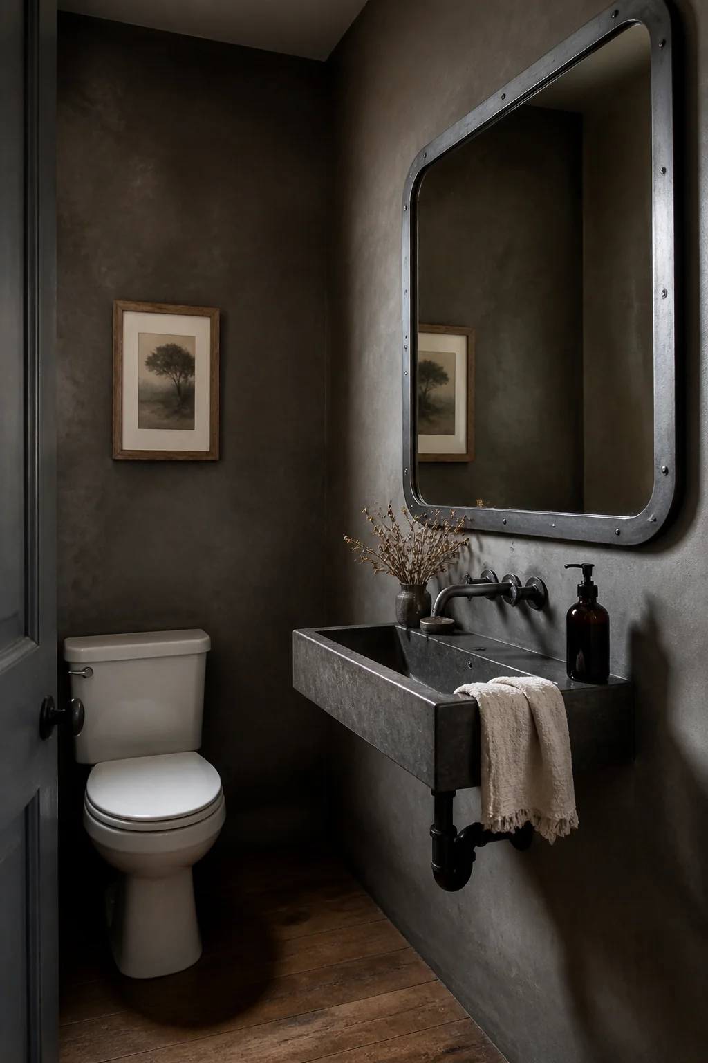 Hang an oversized metal-framed mirror