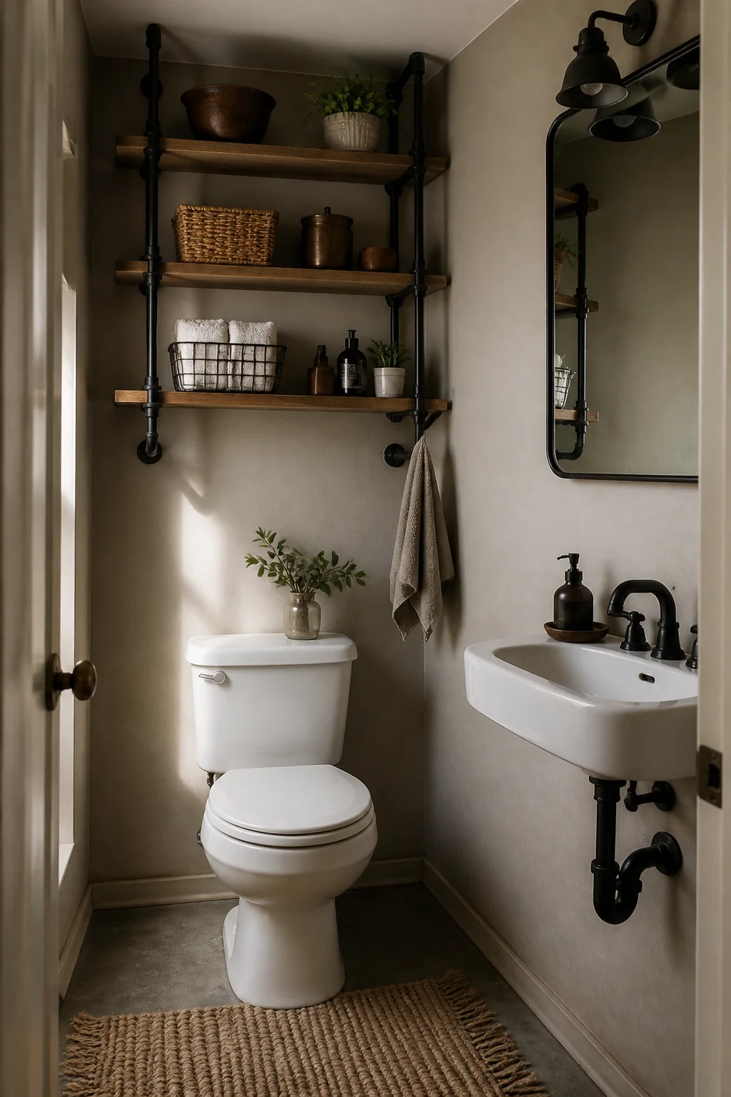 Add open shelving with metal supports