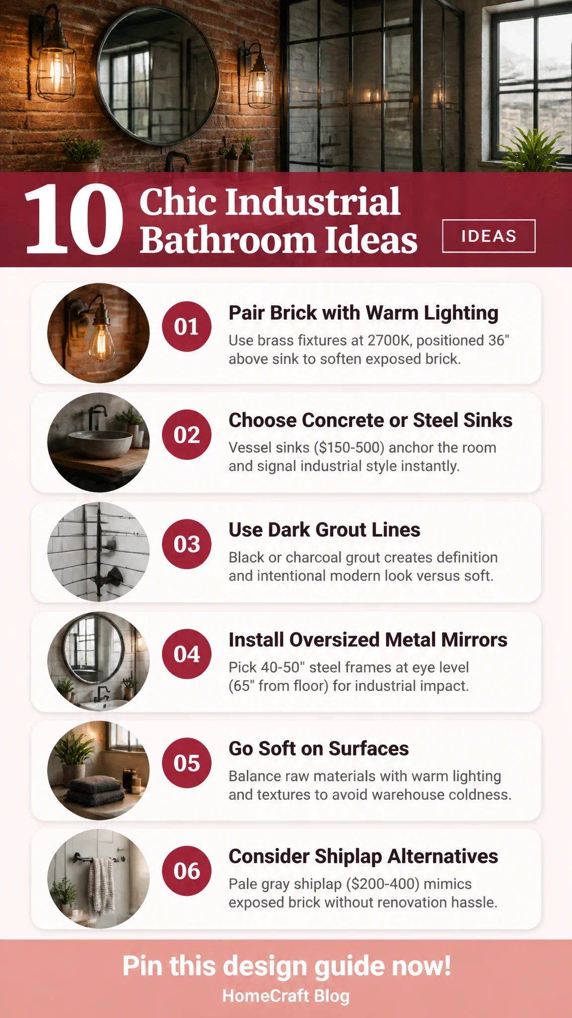 10 Chic Industrial Bathroom Design Ideas for Powder Rooms — visual summary