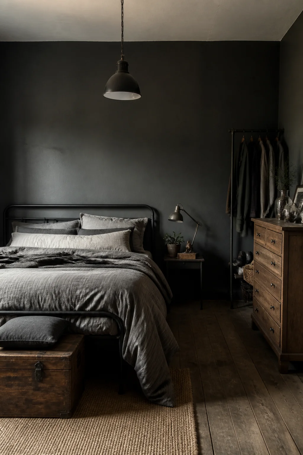 Paint walls a deep charcoal or soft gray
