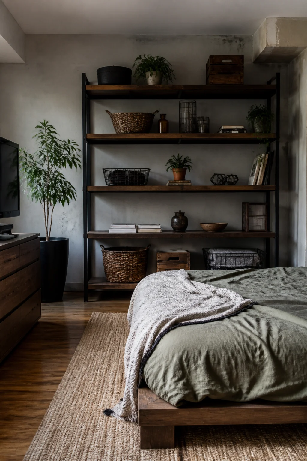 Install open shelving in wood and metal