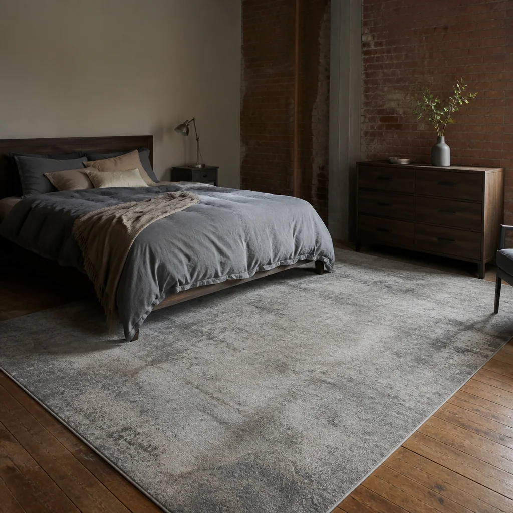 Lay down a concrete-look area rug