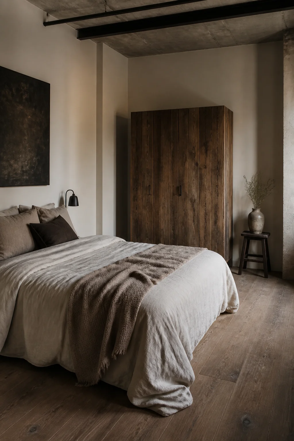 Drape a simple linen or wool throw over the bed