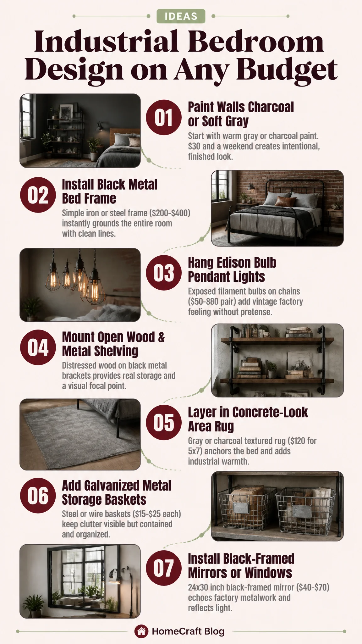 19 Timeless Industrial Bedroom Design Ideas for Every Budget — complete guide infographic
