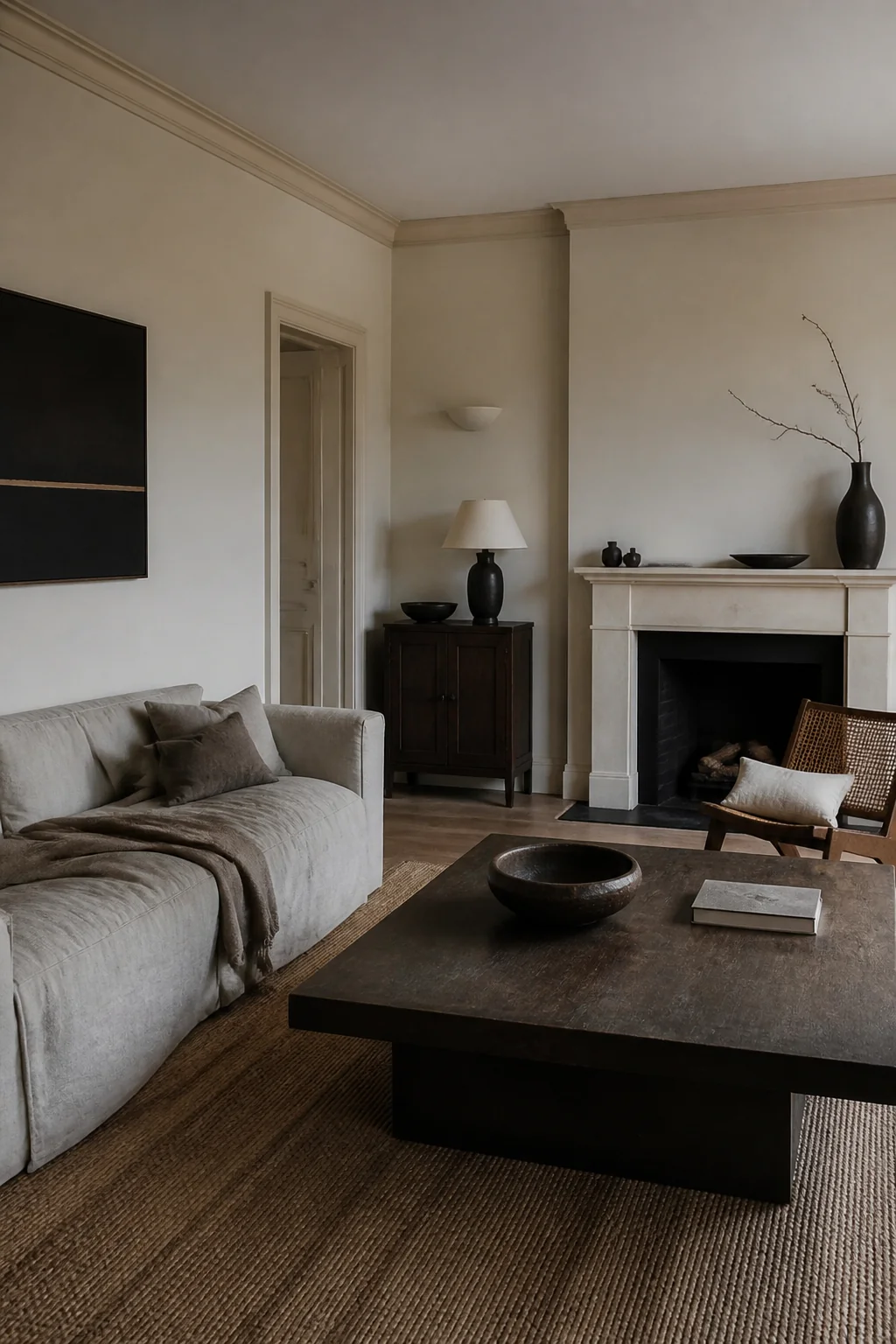 Paint wood trim a warm cream or natural tone