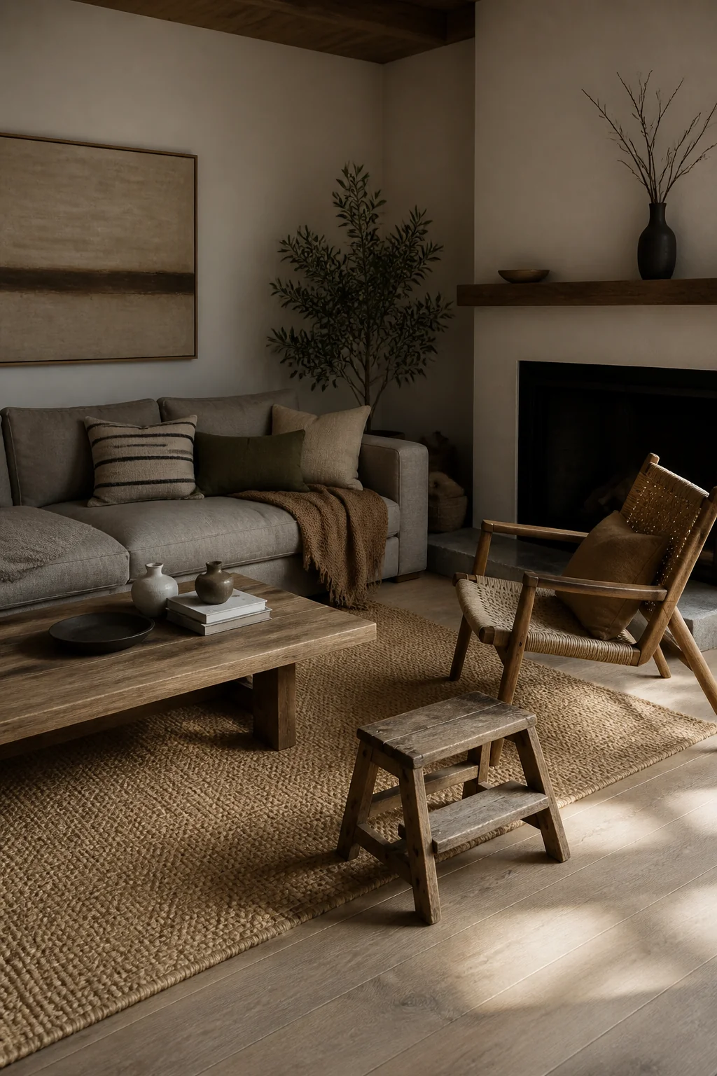 Use a small wooden step stool as functional decor