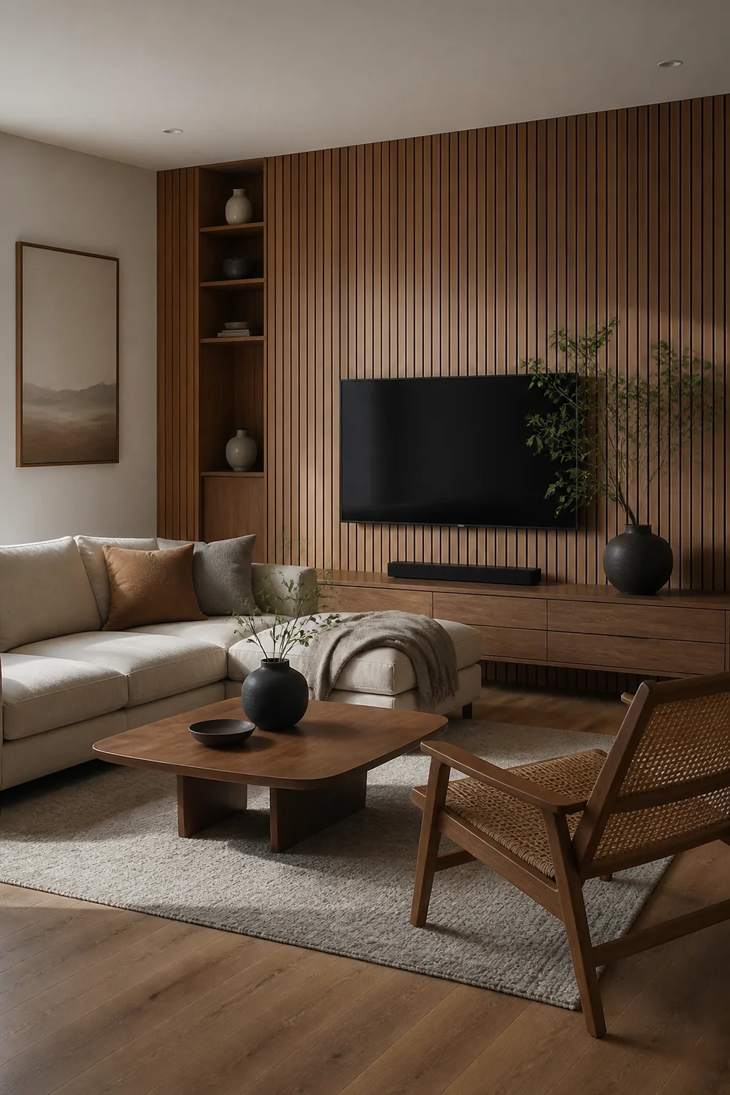 Install wooden slat wall paneling on one accent wall