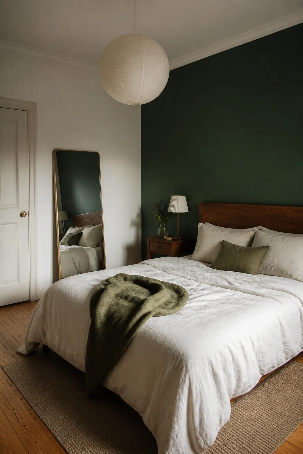Paint one wall in deep emerald, the rest soft white