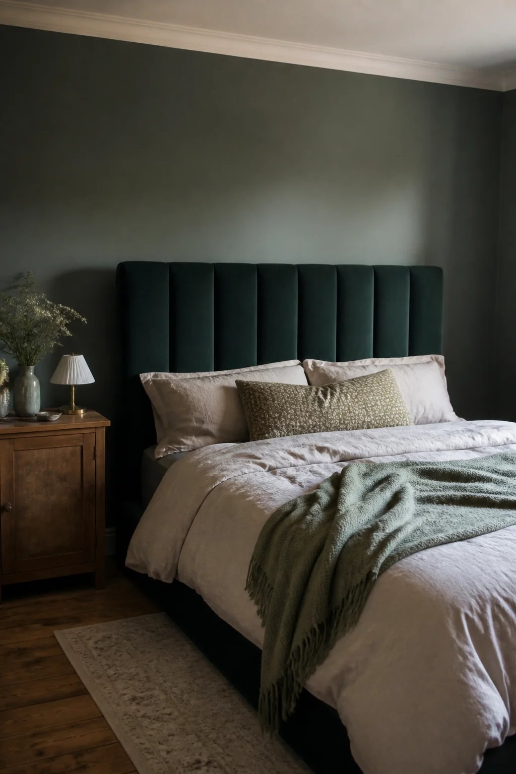 Choose an upholstered headboard in jewel velvet