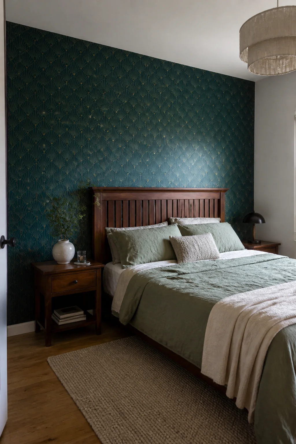 Install jewel-toned wallpaper on a single accent wall