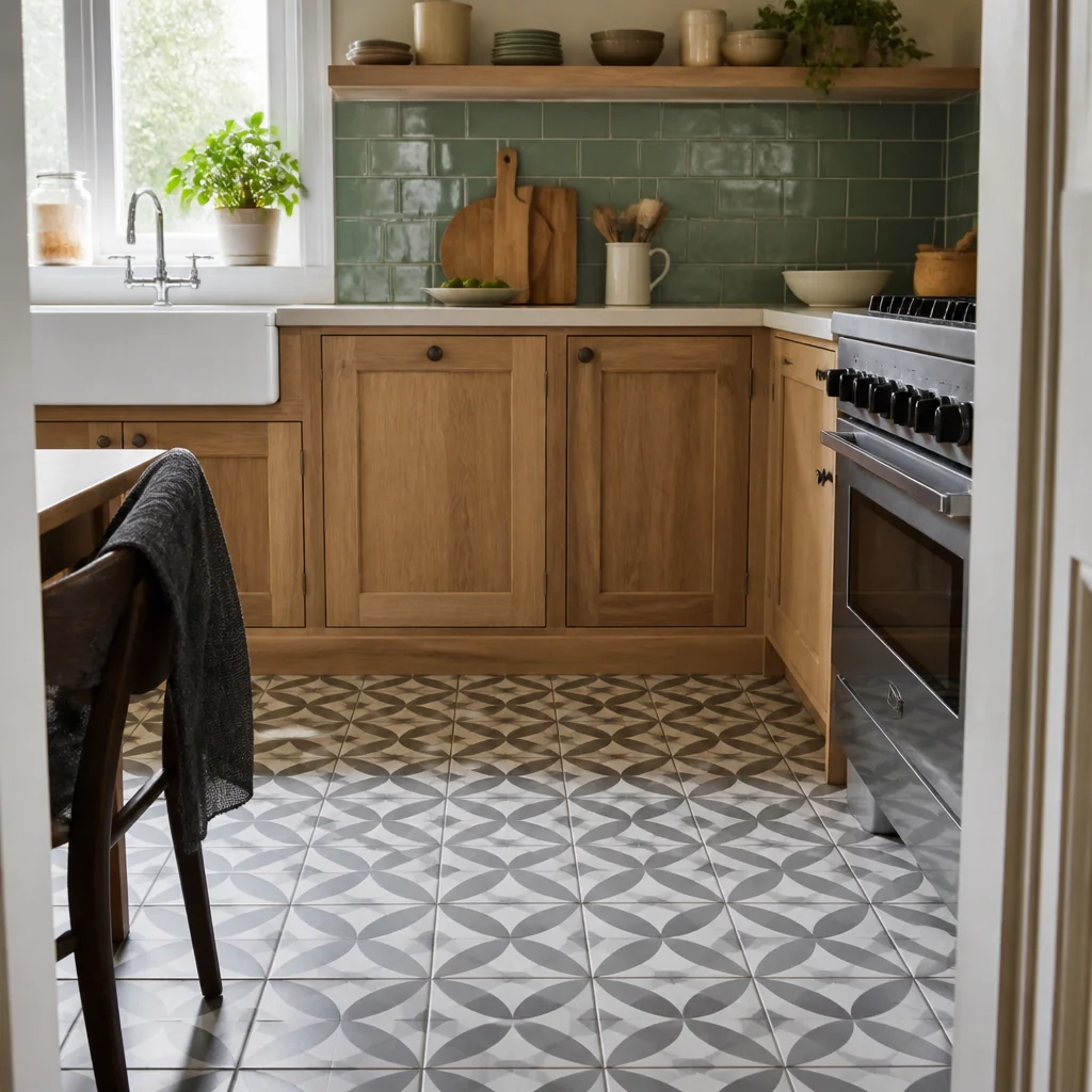 Bold geometric patterned cement tiles