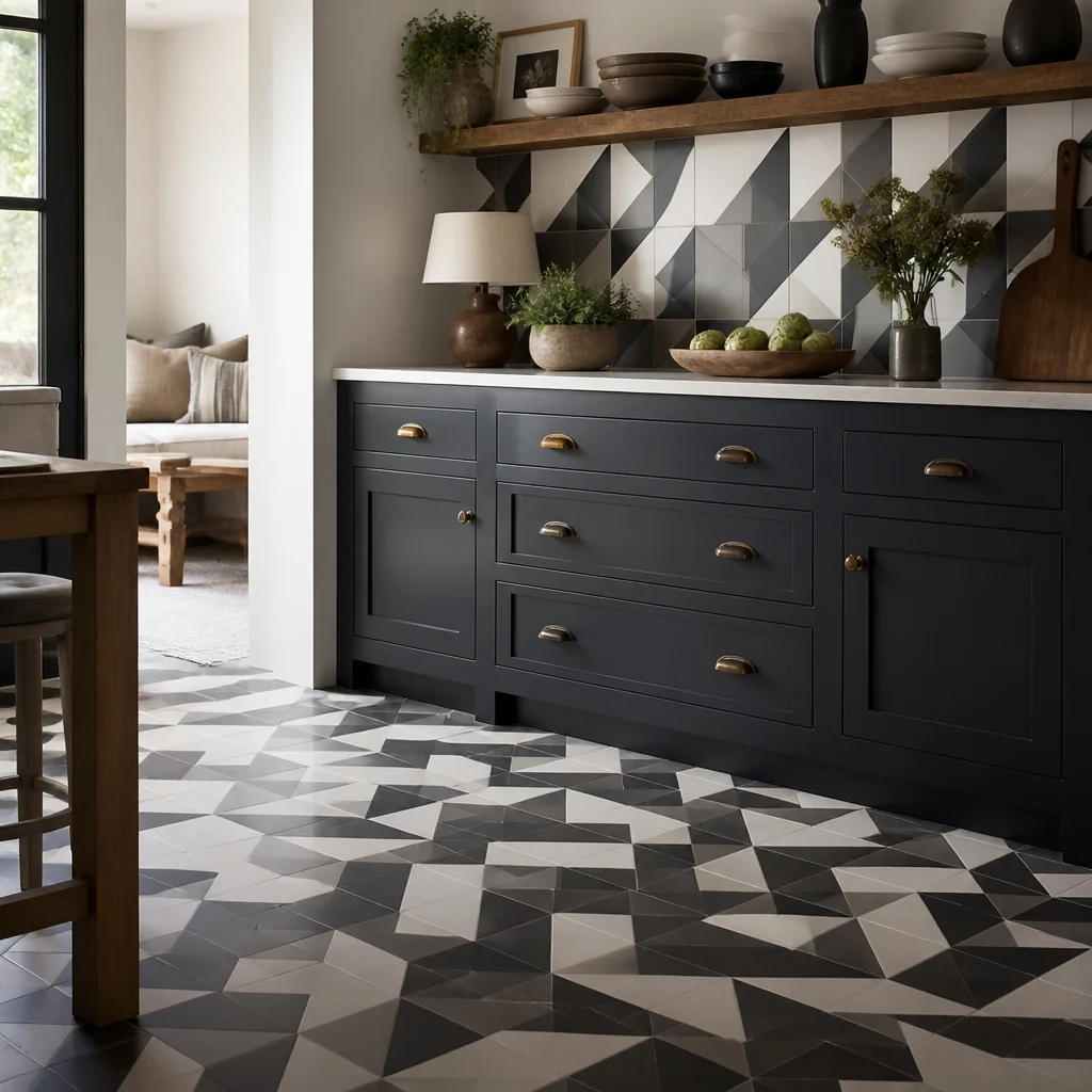 Bold geometric patterned cement tiles