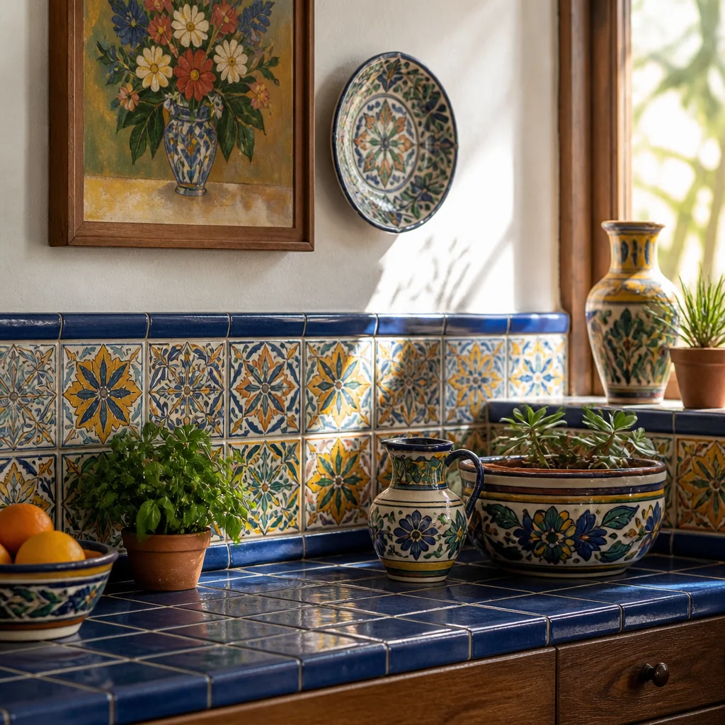 Handmade Spanish tile with bright patterns