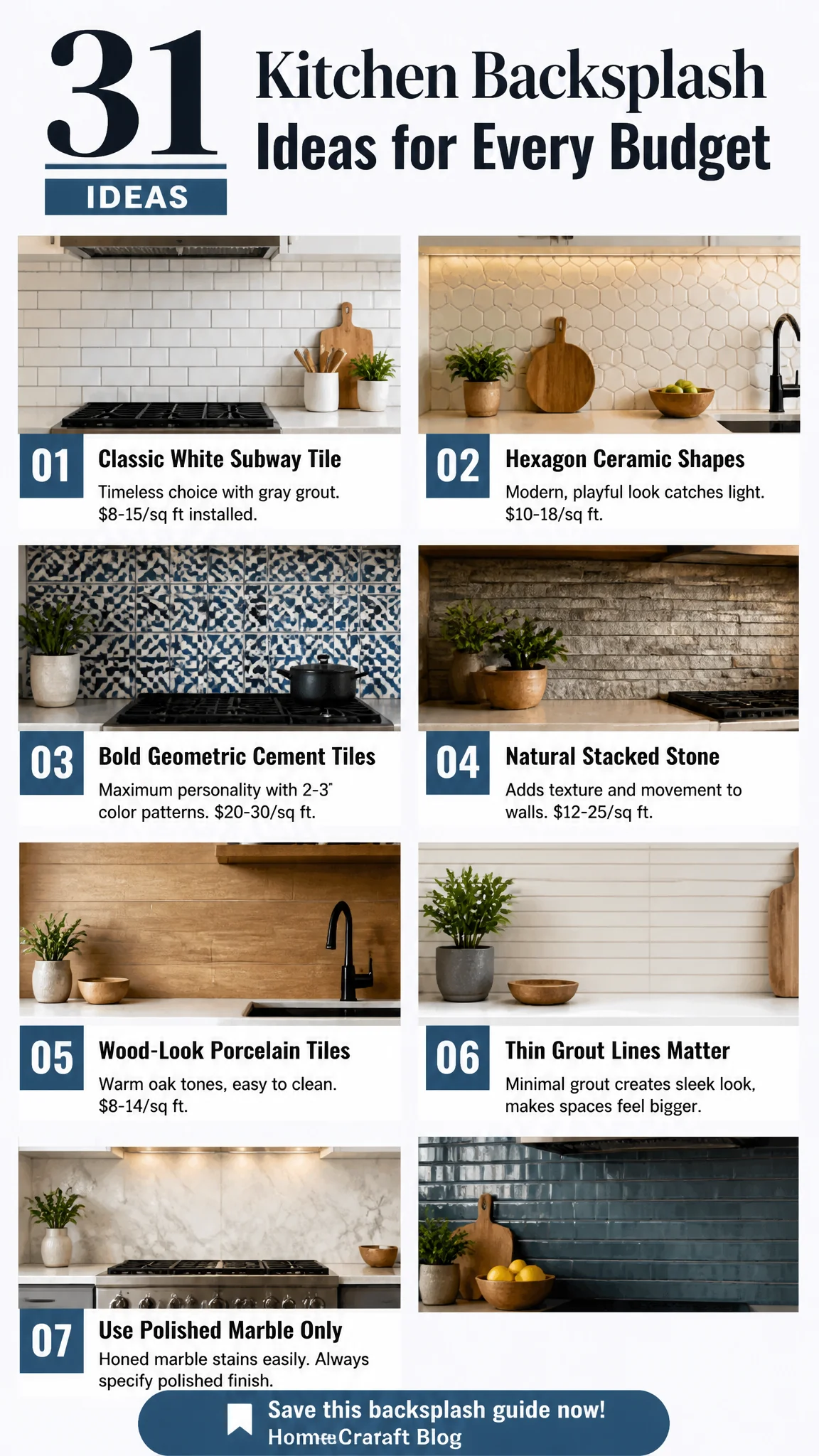 31 Beautiful Kitchen Backsplash Ideas for Every Style and Budget — complete guide infographic