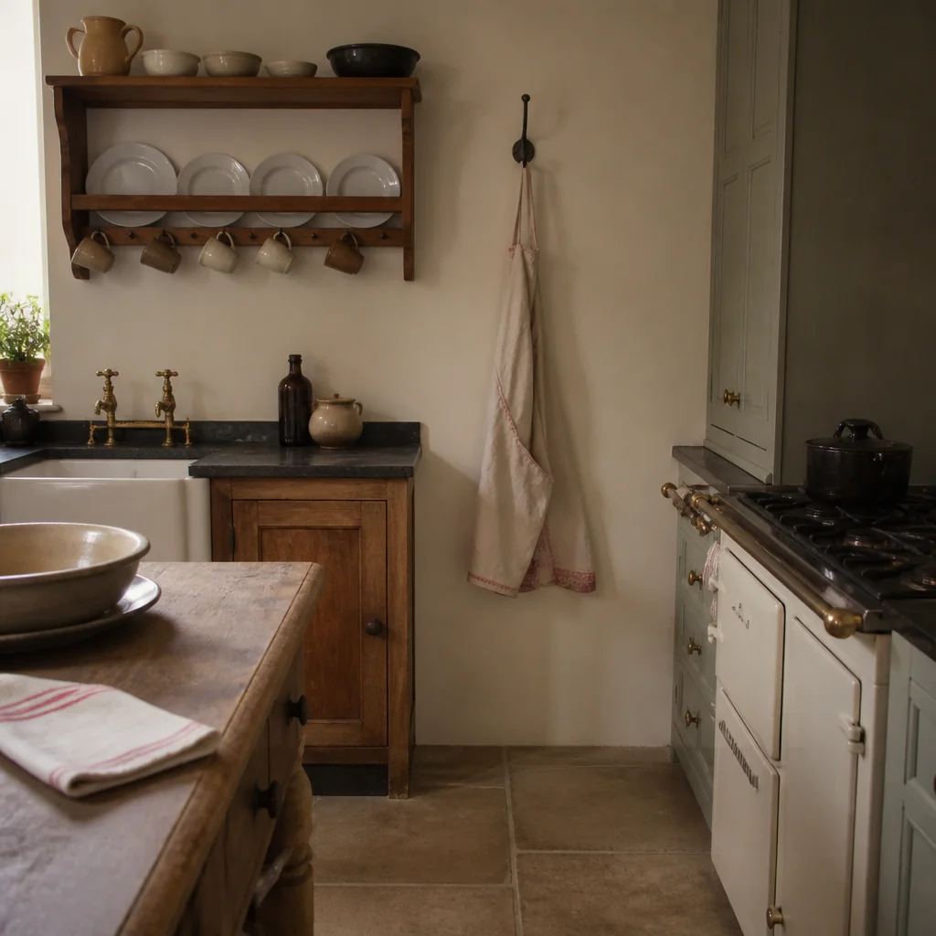 Display a small vintage apron or linen cloth