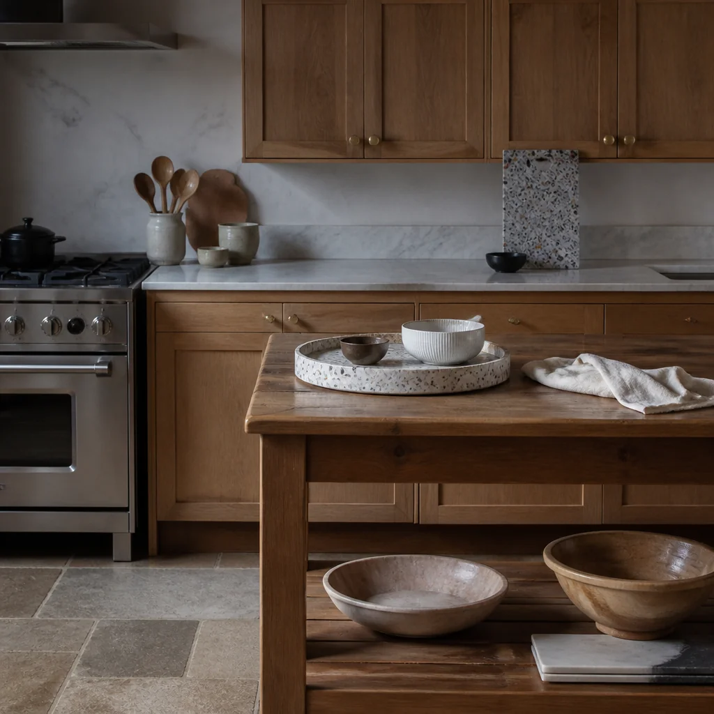 Use marble or terrazzo pieces as anchors