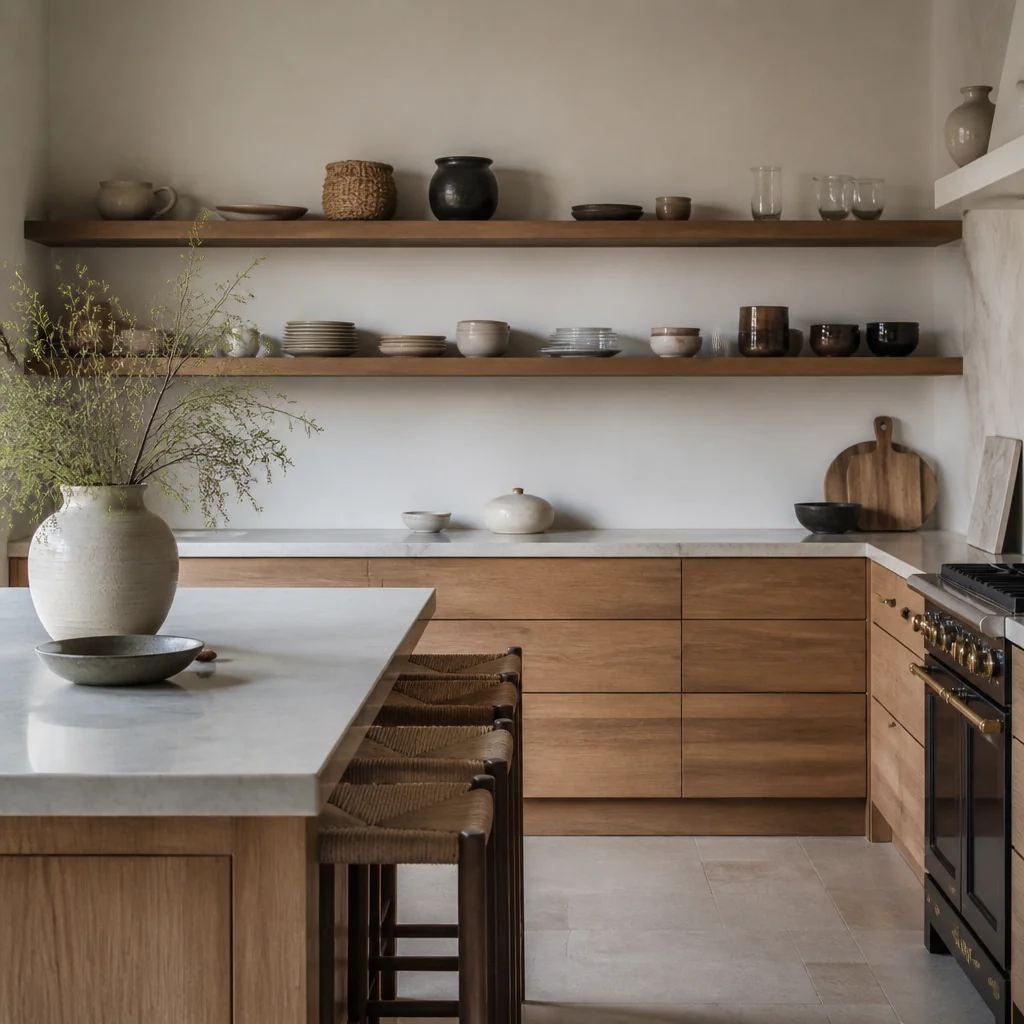 Mix matte and glossy finishes on the same shelf
