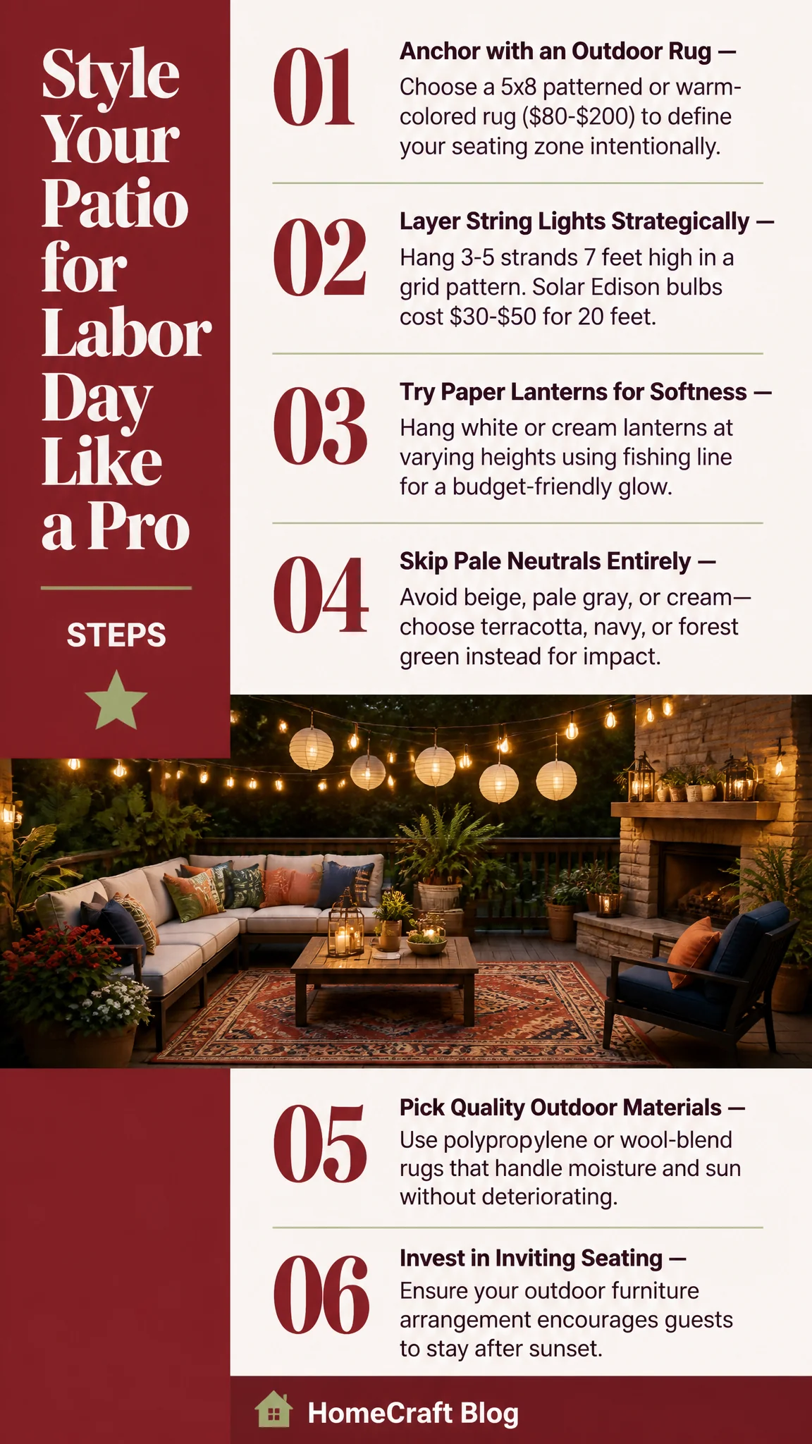 How to Style Your Outdoor Space for Labor Day Like a Designer — visual summary
