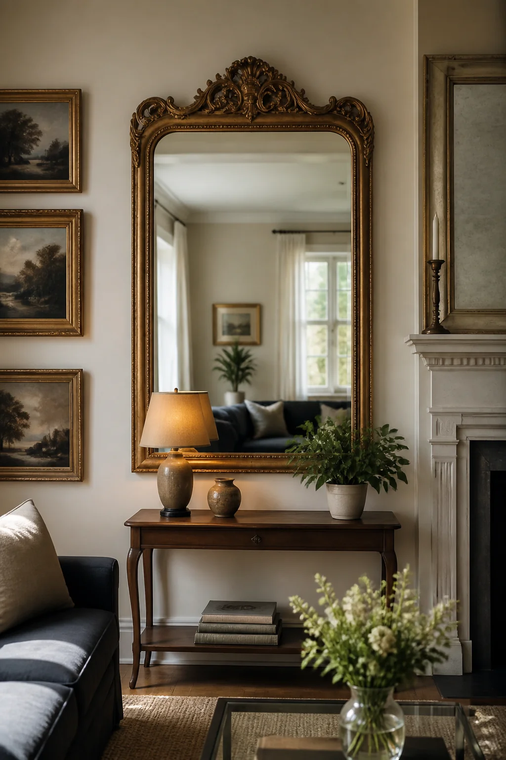 Hang a statement mirror with an ornate frame