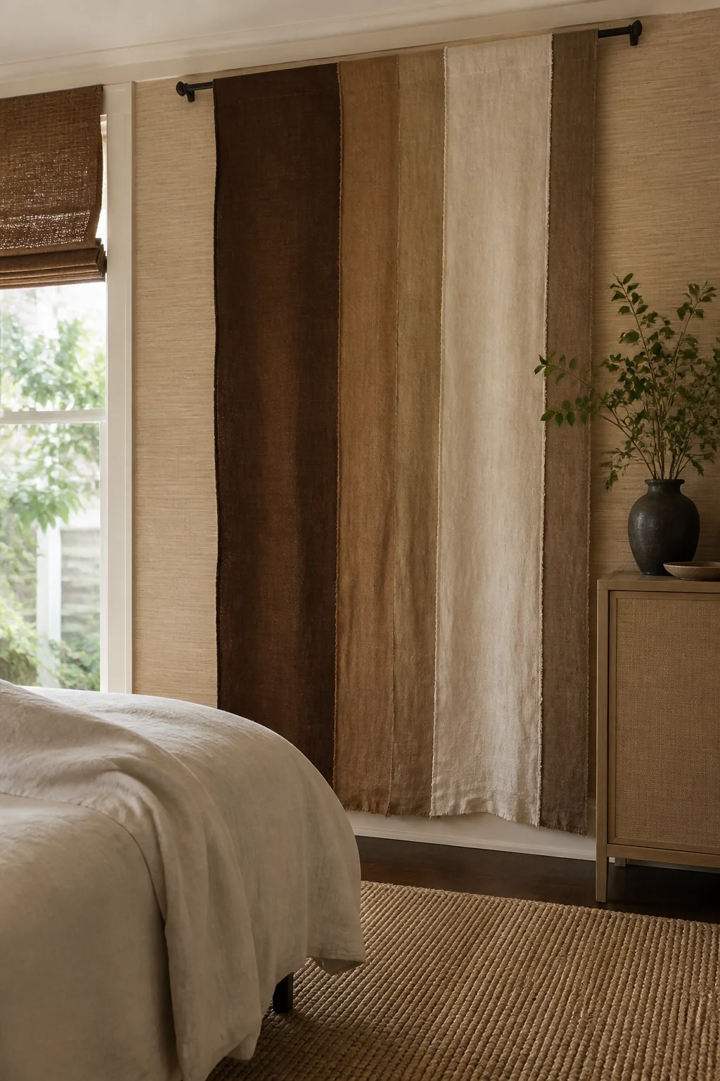 Install a ceiling-to-floor fabric wall hanging