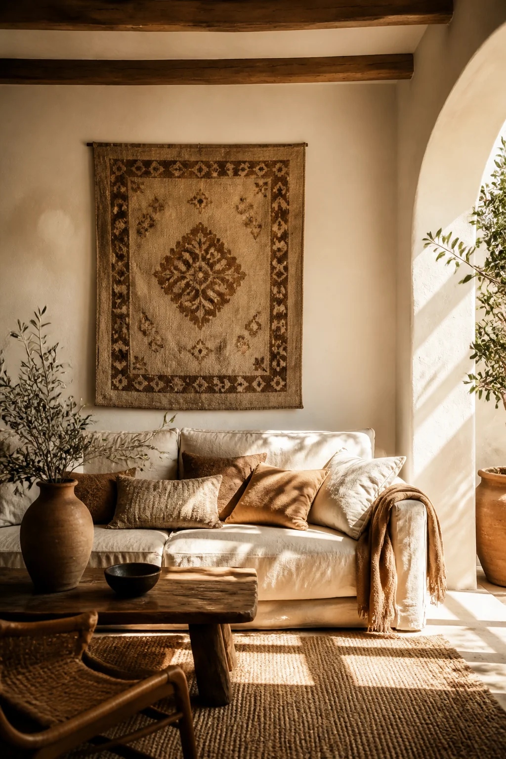11 Inviting Mediterranean Living Room Decor Ideas With Warm Textiles — detail view