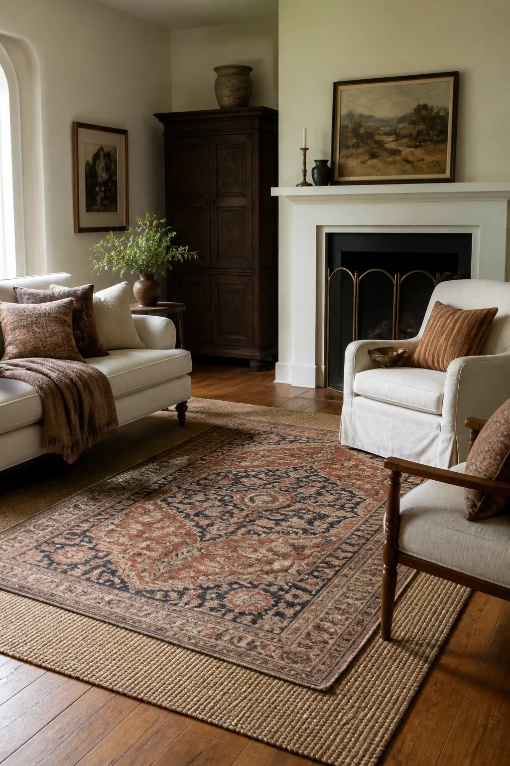 Layer a jute or sisal rug under a smaller patterned rug