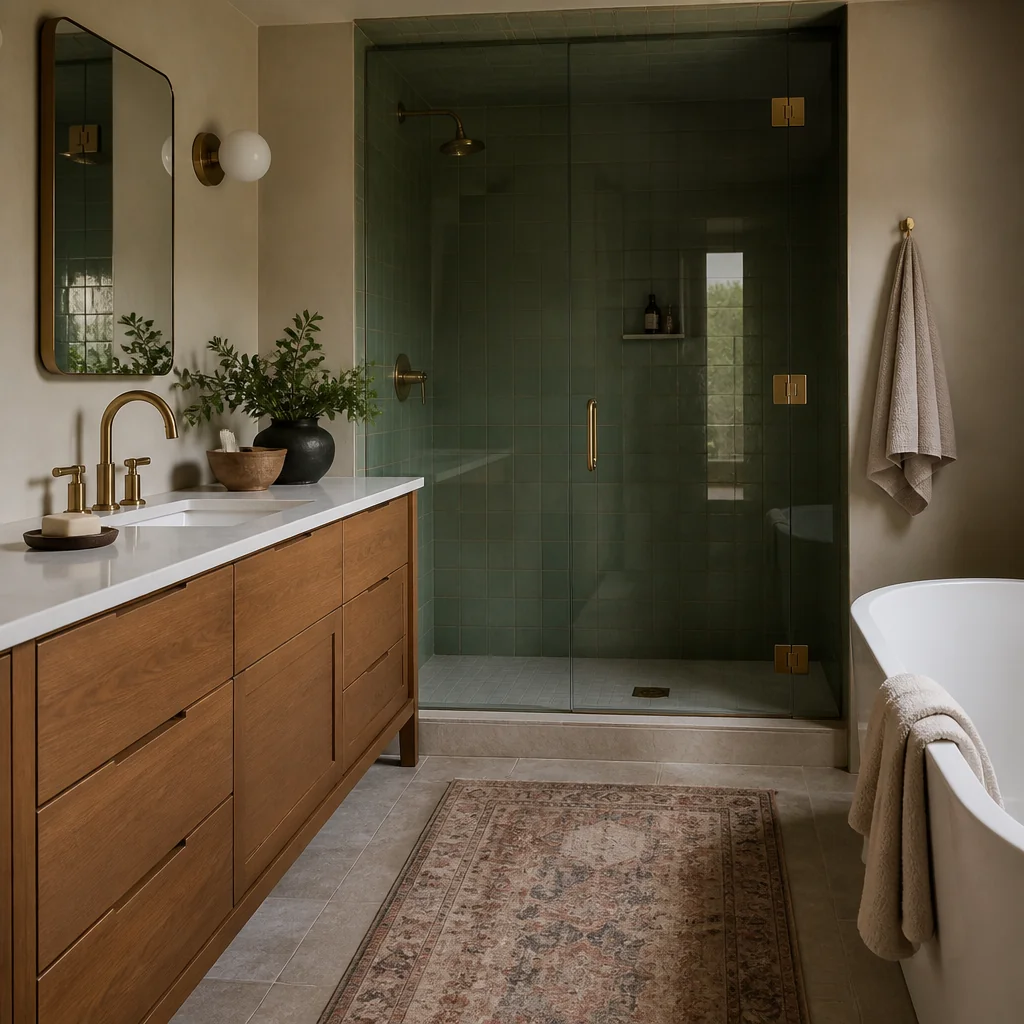 Choose fixtures in brushed brass or chrome