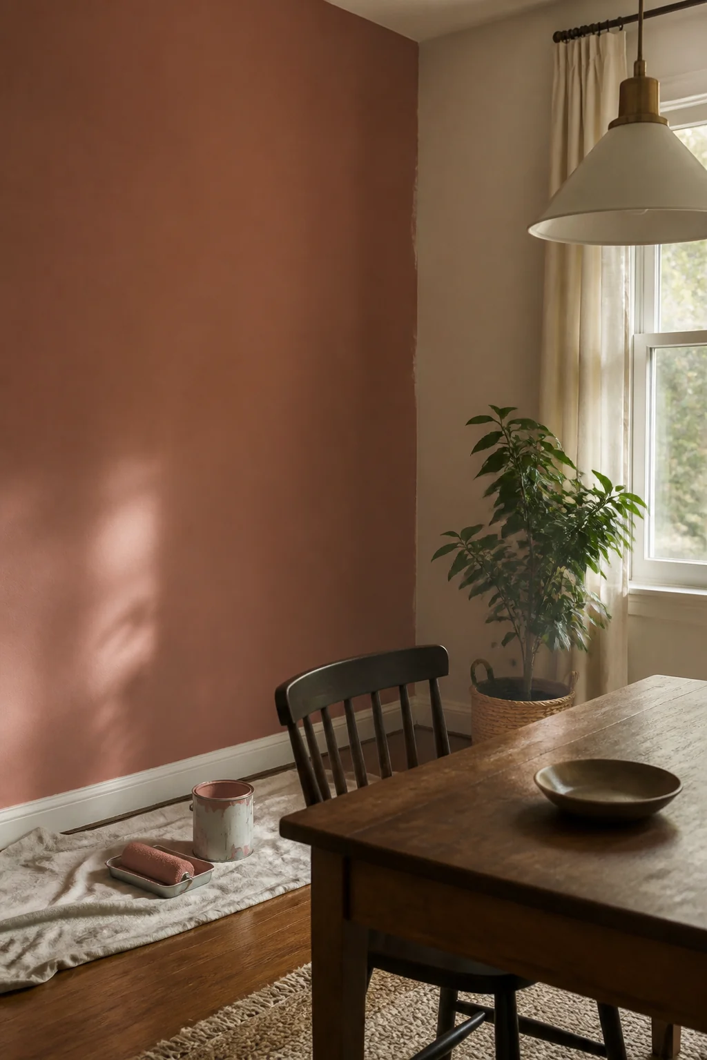 Paint an accent wall in a warm, muted tone
