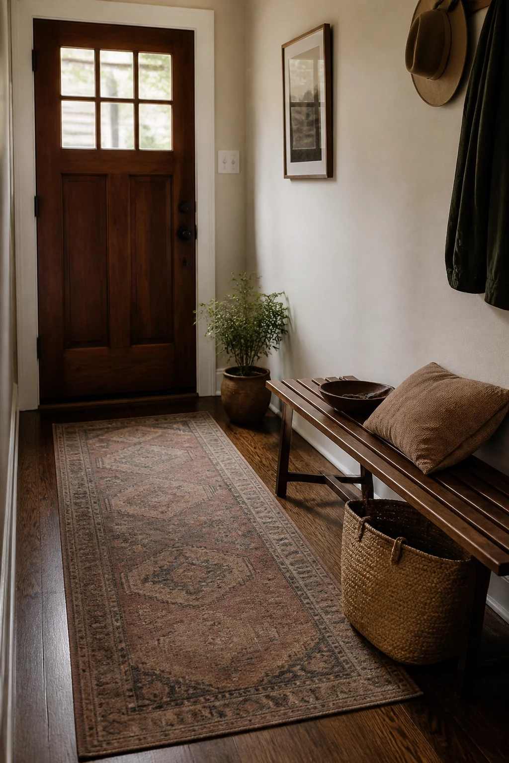 Add a Mid Tone Runner Rug, About 2.5 by 6 Feet