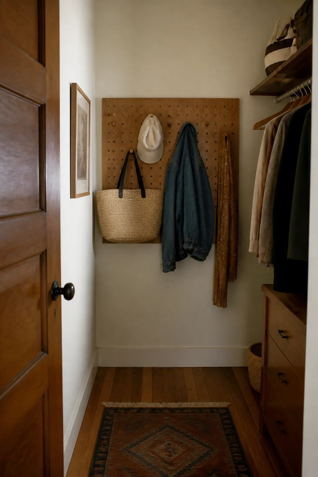 Use Peg Board or a Coat Hook Rail Instead of a Coat Closet