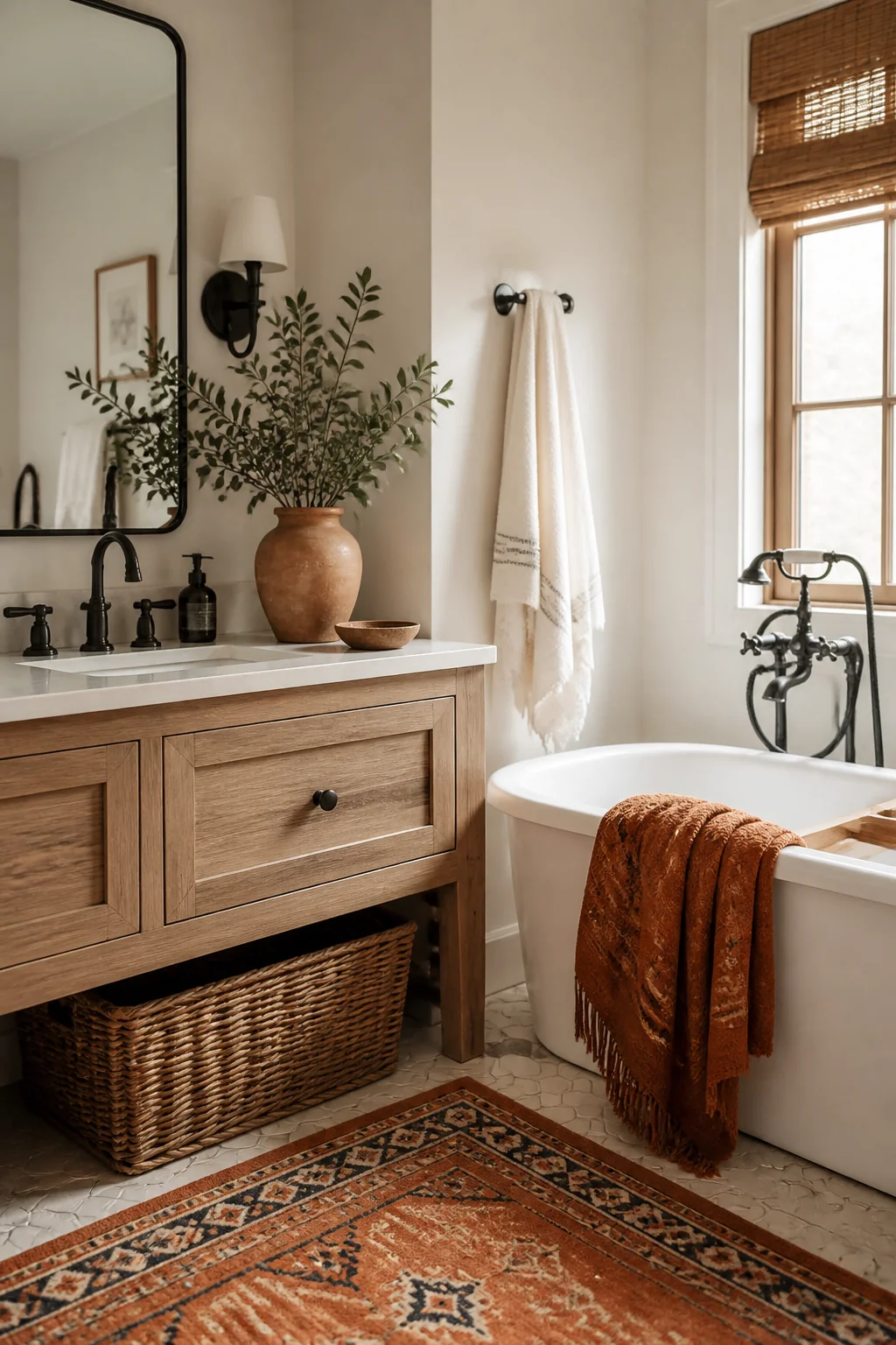 How to Get a Modern Farmhouse Bathroom Look Without the Renovation Cost — styling tip