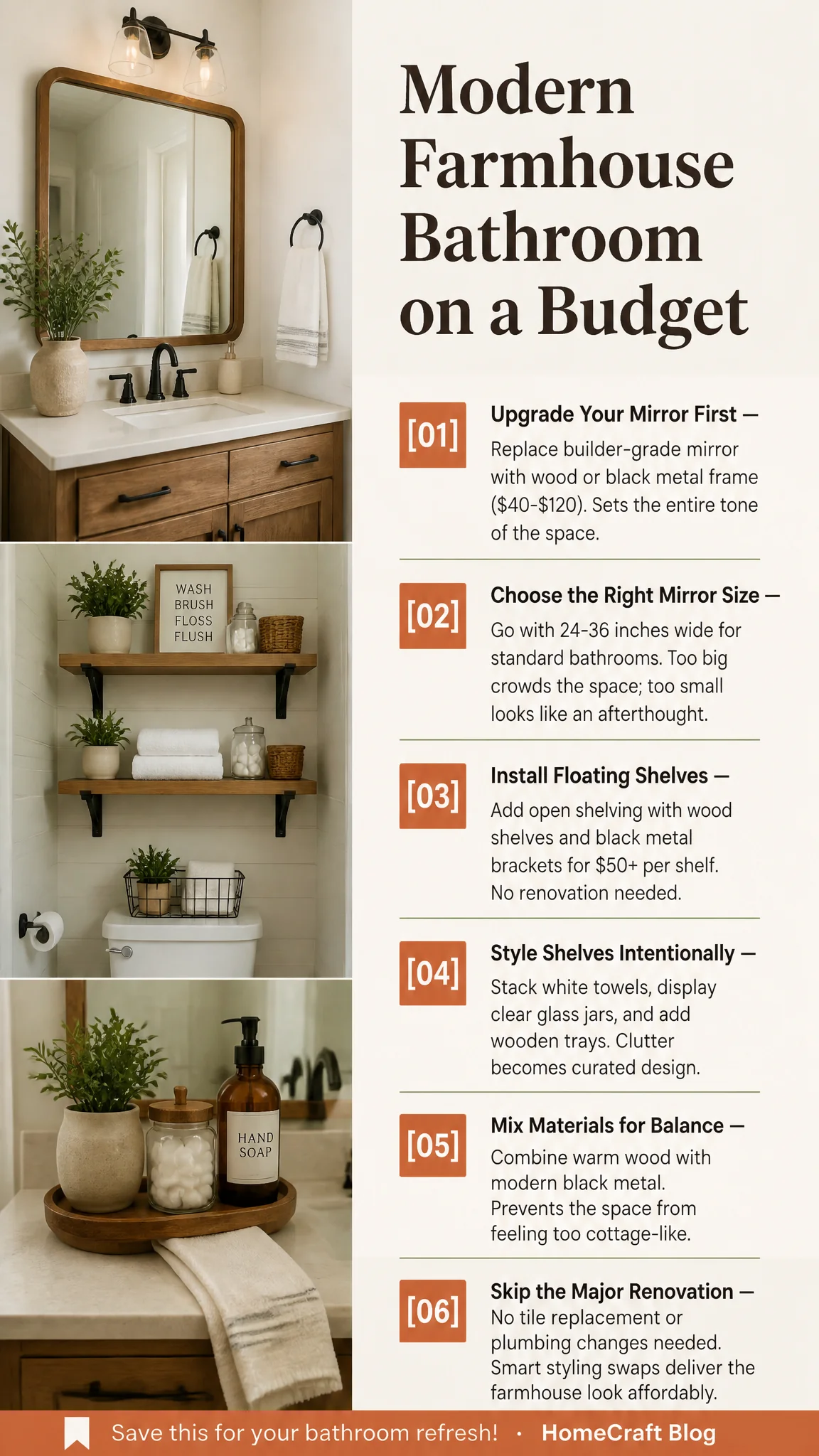 How to Get a Modern Farmhouse Bathroom Look Without the Renovation Cost — complete guide infographic